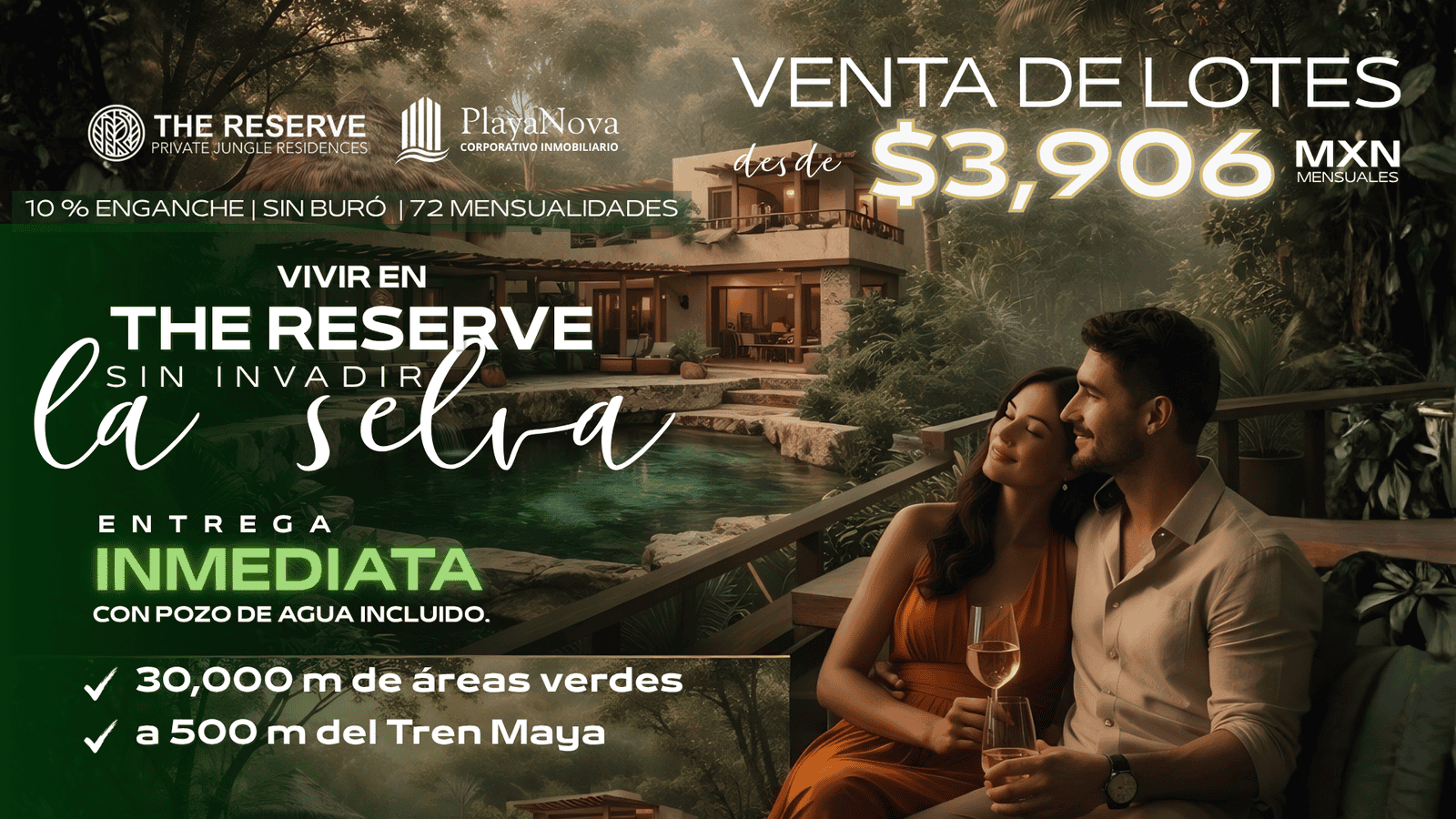 Inversión en lotes en PlayaNova con vista a la selva y acceso inmediato.
